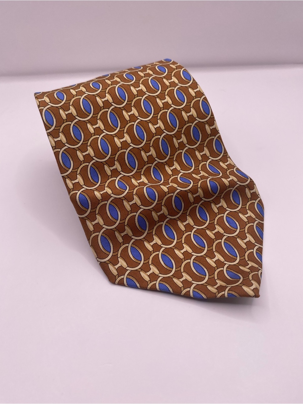 Gucci Brown & Blue Interlocking Geometric Silk Tie